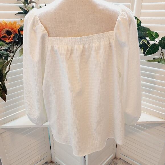 ELIZABETH AND JAMES WHITE BALLOON SLEEVE BLOUSE LARGE - Picture 2 of 7